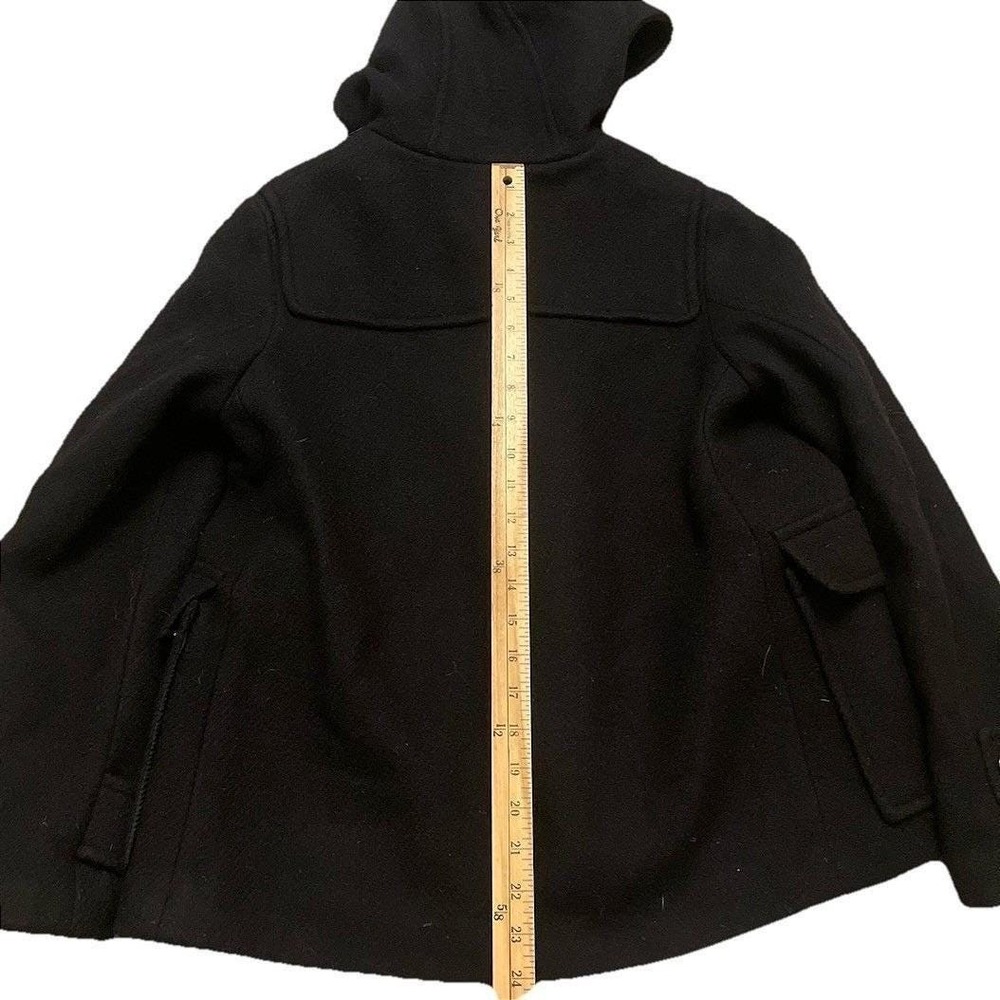 GU Wool Duffle Coat Women L Cropped Black Toggle Lined Hooded Heavyweight Japan - Picture 10 of 10